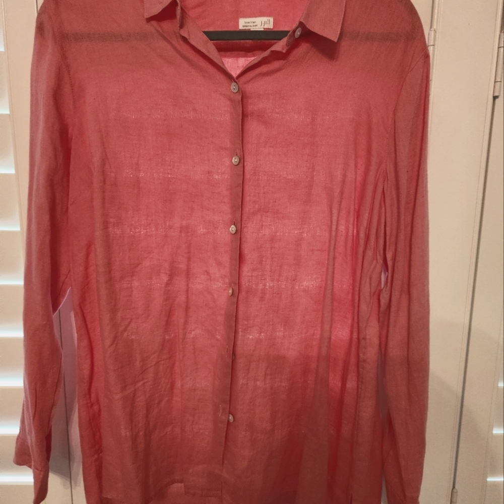 Coral Linen Button Front Shirt